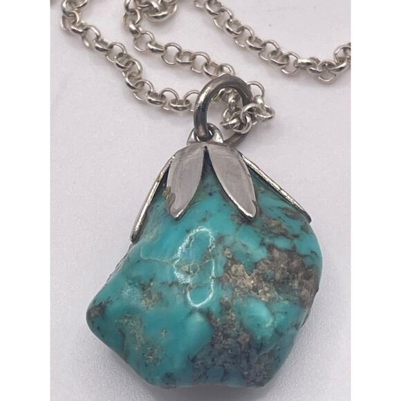 Vtg 925 Necklace Turquoise Silver Tone Matrix Stone Pendant SW Native 26in - Picture 4 of 4